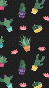 Preview wallpaper cacti, flowers, pattern, art