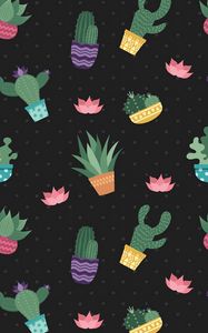 Preview wallpaper cacti, flowers, pattern, art