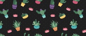 Preview wallpaper cacti, flowers, pattern, art