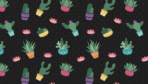 Preview wallpaper cacti, flowers, pattern, art