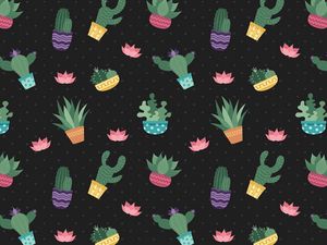 Preview wallpaper cacti, flowers, pattern, art