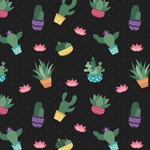 Preview wallpaper cacti, flowers, pattern, art