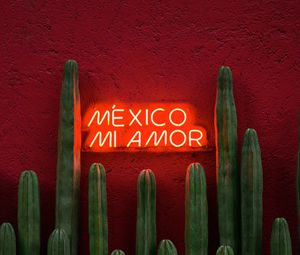 Preview wallpaper cacti, sign, neon, text, red