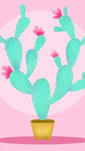 Preview wallpaper cactus, flowers, pink, art