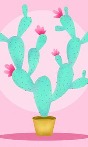 Preview wallpaper cactus, flowers, pink, art