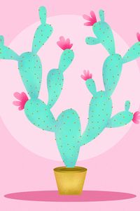 Preview wallpaper cactus, flowers, pink, art