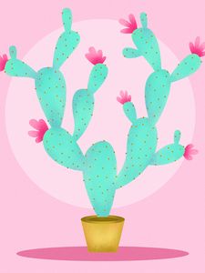 Preview wallpaper cactus, flowers, pink, art