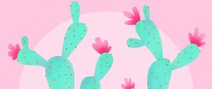 Preview wallpaper cactus, flowers, pink, art