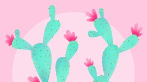 Preview wallpaper cactus, flowers, pink, art