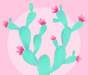 Preview wallpaper cactus, flowers, pink, art