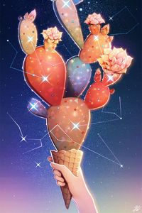 Preview wallpaper cactus, ice cream, art, flowers, stars