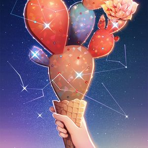 Preview wallpaper cactus, ice cream, art, flowers, stars