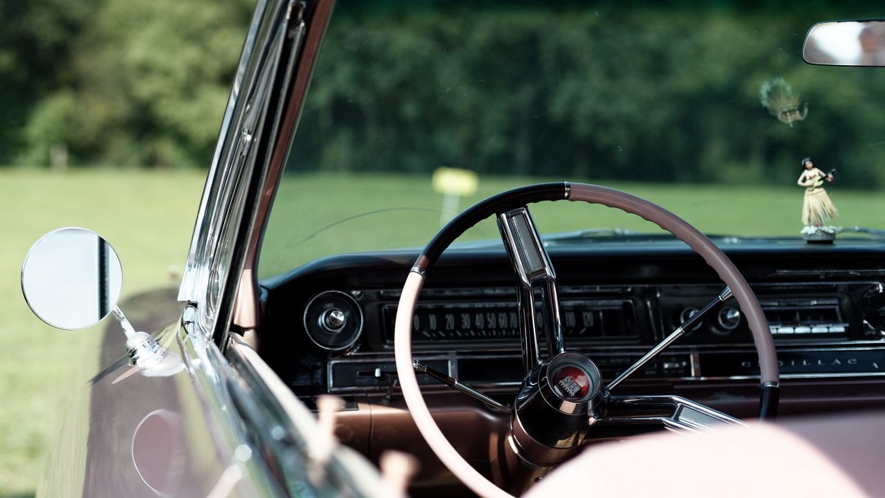 Wallpaper cadillac, car, steering wheel, retro, vintage