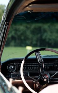 Preview wallpaper cadillac, car, steering wheel, retro, vintage