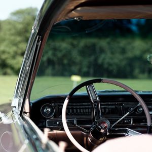 Preview wallpaper cadillac, car, steering wheel, retro, vintage