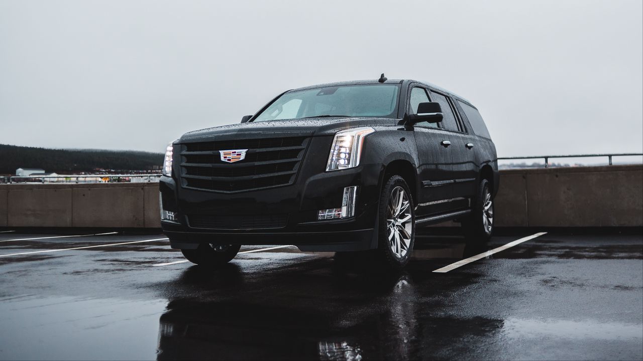 Wallpaper cadillac escalade, cadillac, car, suv, black, wet