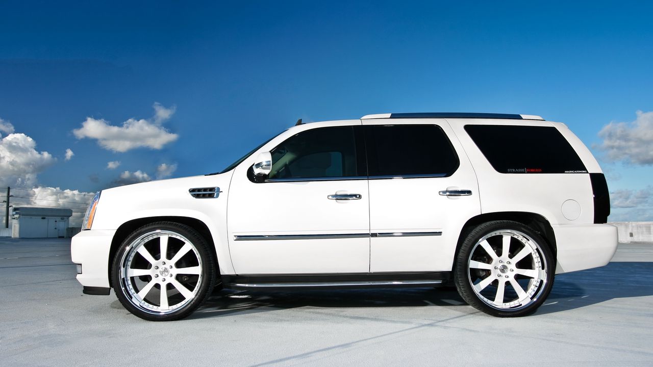 Wallpaper cadillac, escalade, white, wheels, profile, roof, parking