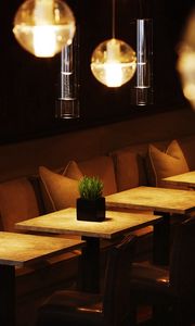 Preview wallpaper cafe, creative, tables, lights, chairs, sofas, comfort