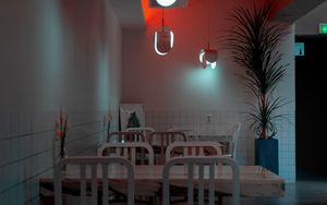 Preview wallpaper cafe, tables, lamps, light, interior, aesthetics