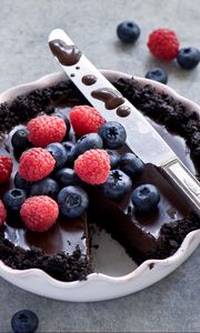 Preview wallpaper cake, berries, chocolate, blueberries, raspberries
