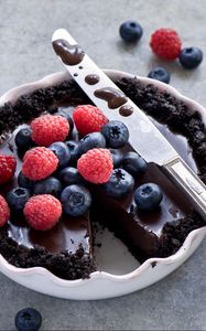 Preview wallpaper cake, berries, chocolate, blueberries, raspberries