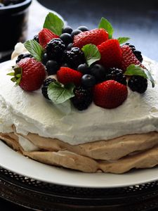 Preview wallpaper cake, berries, cream, blueberries, blackberries, strawberries