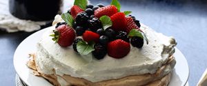 Preview wallpaper cake, berries, cream, blueberries, blackberries, strawberries