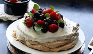 Preview wallpaper cake, berries, cream, blueberries, blackberries, strawberries