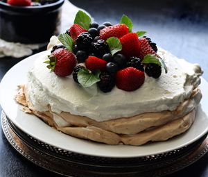 Preview wallpaper cake, berries, cream, blueberries, blackberries, strawberries