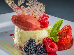 Preview wallpaper cake, berries, dessert, bright