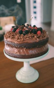 Preview wallpaper cake, chocolate, berries, dessert