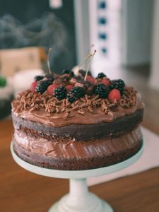Preview wallpaper cake, chocolate, berries, dessert