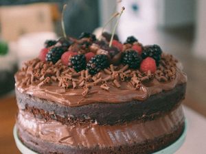 Preview wallpaper cake, chocolate, berries, dessert