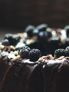 Preview wallpaper cake, chocolate, berries, dessert, dark