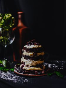 Preview wallpaper cake, dessert, blackberries, raspberries, cream