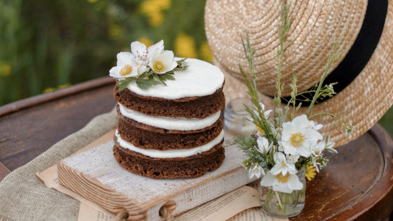 Wallpaper cake, dessert, jasmine, flowers, hat, still life