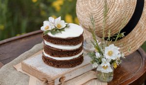 Preview wallpaper cake, dessert, jasmine, flowers, hat, still life