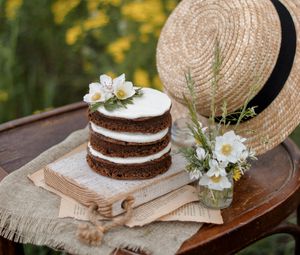 Preview wallpaper cake, dessert, jasmine, flowers, hat, still life