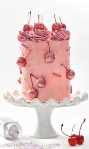 Preview wallpaper cake, dessert, sweet, cherries, sprinkle