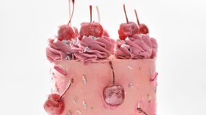 Preview wallpaper cake, dessert, sweet, cherries, sprinkle