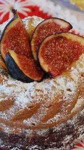 Preview wallpaper cake, figs, sugar powder, flowers