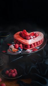 Preview wallpaper cake, heart, raspberry, dessert, pastry, sweet