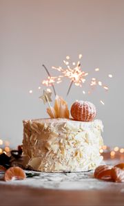 Preview wallpaper cake, oranges, sparklers, decoration, festive