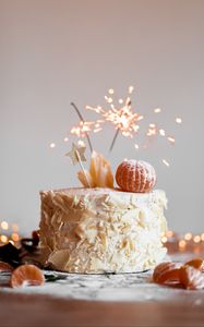 Preview wallpaper cake, oranges, sparklers, decoration, festive