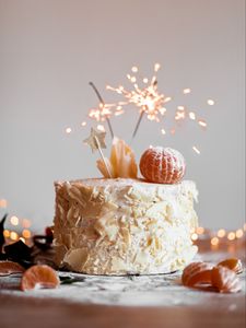 Preview wallpaper cake, oranges, sparklers, decoration, festive