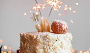 Preview wallpaper cake, oranges, sparklers, decoration, festive