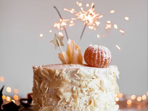 Preview wallpaper cake, oranges, sparklers, decoration, festive