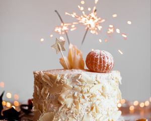 Preview wallpaper cake, oranges, sparklers, decoration, festive