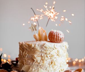 Preview wallpaper cake, oranges, sparklers, decoration, festive