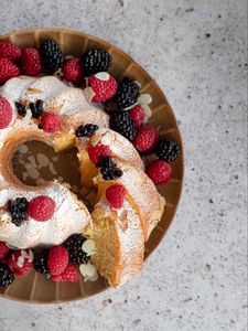 Preview wallpaper cake, pastries, berries, fruit, plate